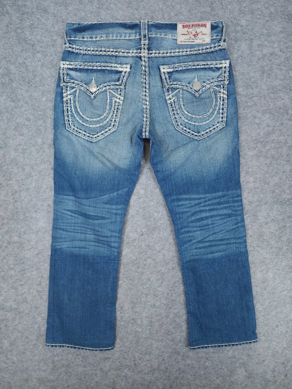True Religion Jeans 34x29 Straight Natural SUPER QT Thick STITCH Set Sail Wash